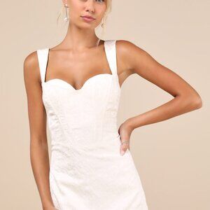 Lulus Sophisticated Celebration Ivory Jacquard Floral Mini Dress White - Size M